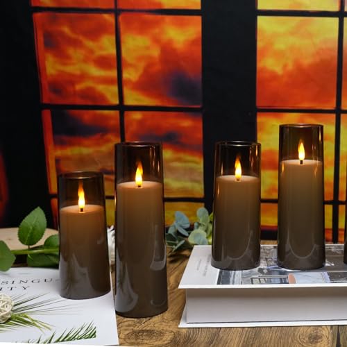 kakoya Flickering Flameless Candles Battery Operated with Remote and 2/4/6/8 H Timer Plexiglass Led Pillar Candles Pack of 9 (D2.3 xH5.5 6.5" 7.5") with Realistic 3D Wick Candles for Home Decor(Grey) - Image 5