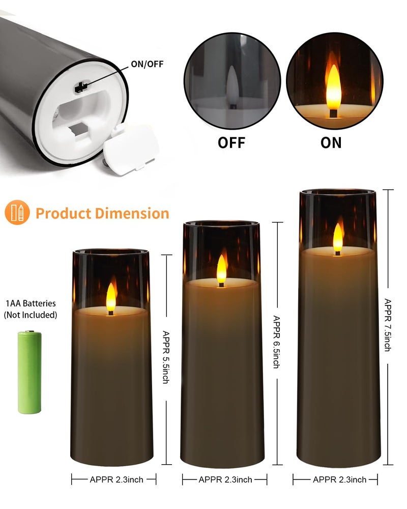 kakoya Flickering Flameless Candles Battery Operated with Remote and 2/4/6/8 H Timer Plexiglass Led Pillar Candles Pack of 9 (D2.3 xH5.5 6.5" 7.5") with Realistic 3D Wick Candles for Home Decor(Grey) - Image 3