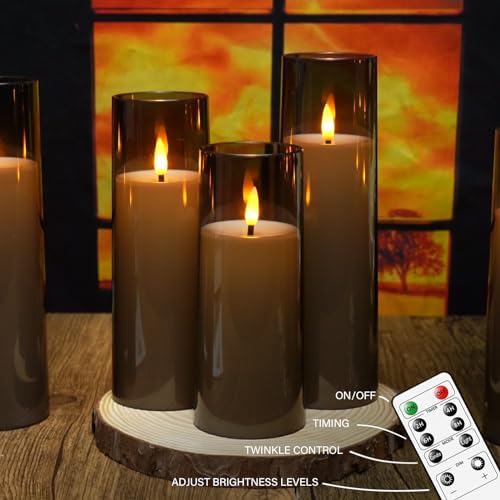 kakoya Flickering Flameless Candles Battery Operated with Remote and 2/4/6/8 H Timer Plexiglass Led Pillar Candles Pack of 9 (D2.3 xH5.5 6.5" 7.5") with Realistic 3D Wick Candles for Home Decor(Grey) - Image 4