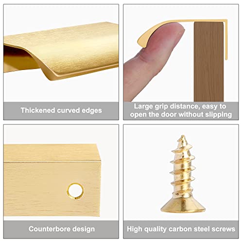 Malimali 10 Pack Gold Edge Finger Pulls for Cabinets 3.15" Kitchen Cabinet Pulls Handles Drawer Pulls Modern Aluminum Concealed Tab Pulls for Closet Door, Brushed Brass - Image 3