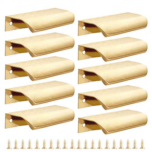 Malimali 10 Pack Gold Edge Finger Pulls for Cabinets 3.15" Kitchen Cabinet Pulls Handles Drawer Pulls Modern Aluminum Concealed Tab Pulls for Closet Door, Brushed Brass - Image 1