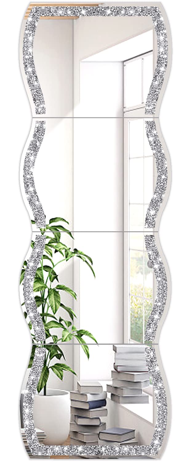 ZOLAPI Wave Pattern Crushed Diamond Body Mirror Set  4pcs 11x15 inch Dressing  Makeup Mirror for Decor Gym Door - Image 1