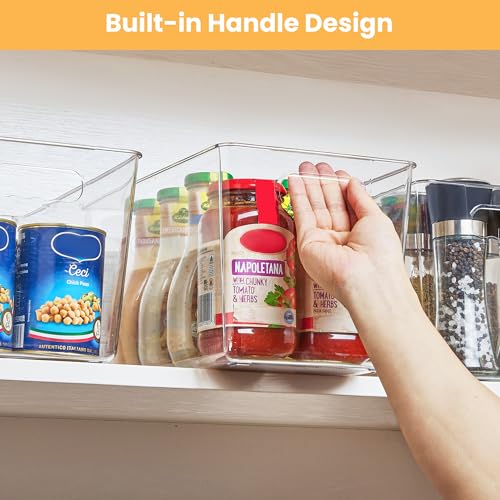 YIHONG Clear Plastic Storage Bins, 8 Pack Pantry Organizer Bins with Handle for Kitchen, Freezer,Cabinet,Closet Organization and Storage(XL) - Image 5