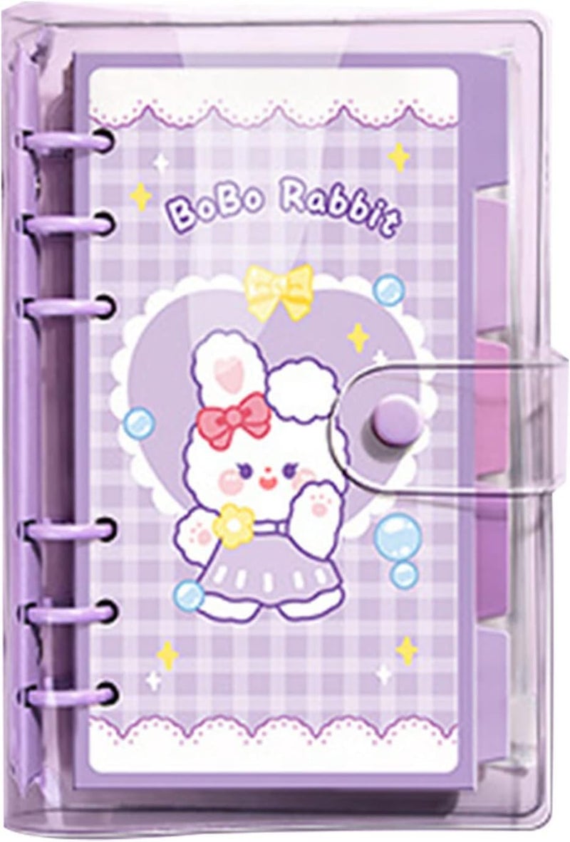 SWOPPERRY Korean Stationery Mini Transparent 3-Hole Binder Spiral Diary Notebook – Cute Kawaii Portable Journal Notebook Agenda for Girls & Students (80+ Pages) (BOBO RABBIT) - Image 1