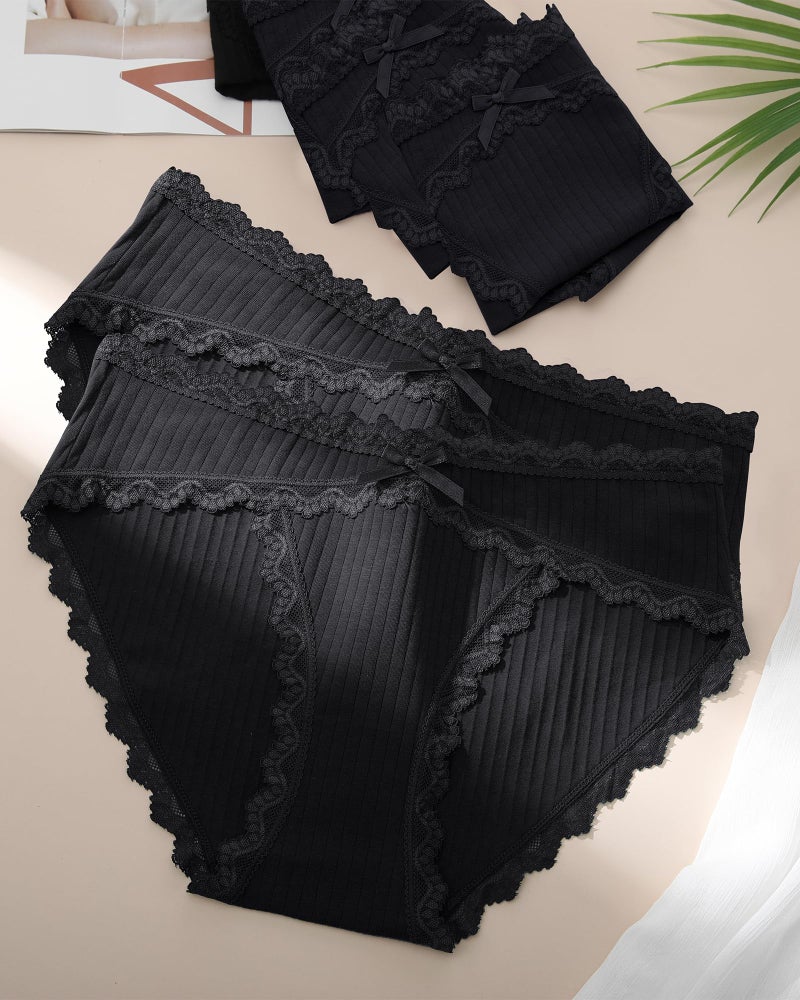 LEVAO 6 Pack Black Cotton Underwear for Women Lace Cheeky Bikini Panties Stretch Soft Hipster Ladies Briefs S-XXL - Image 3