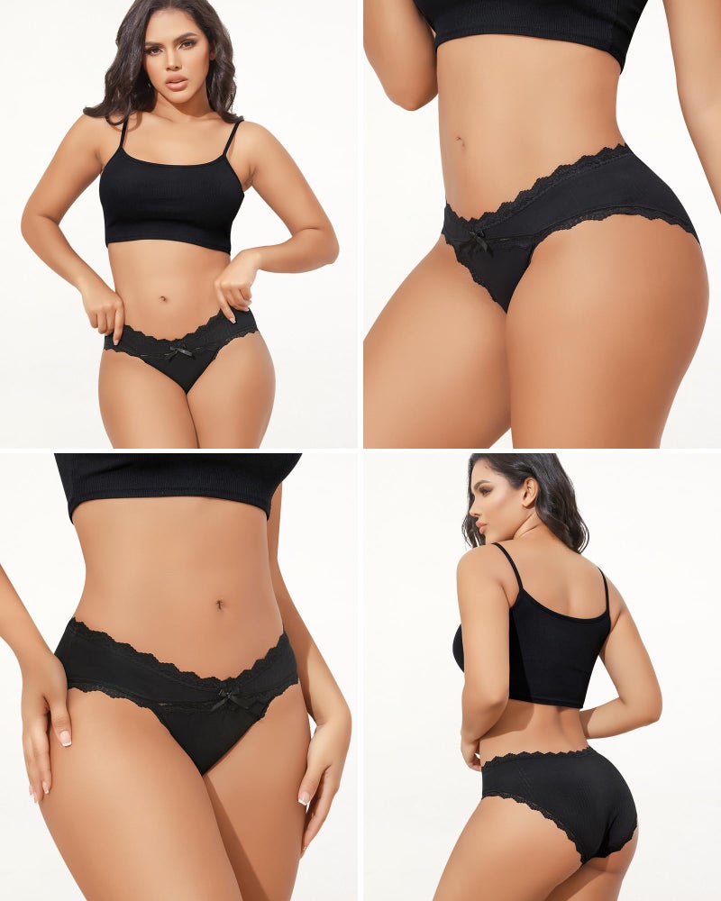 LEVAO 6 Pack Black Cotton Underwear for Women Lace Cheeky Bikini Panties Stretch Soft Hipster Ladies Briefs S-XXL - Image 2