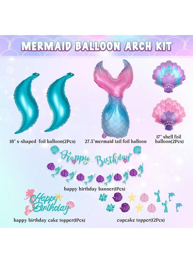 Amandir 138Pcs Mermaid Birthday Party Decorations, Pink Purple Blue Mermaid Balloon Garland Arch Kit Birthday Banner Cake Topper Tail Shell Balloons Party Supplies for Girl Kids - Image 3
