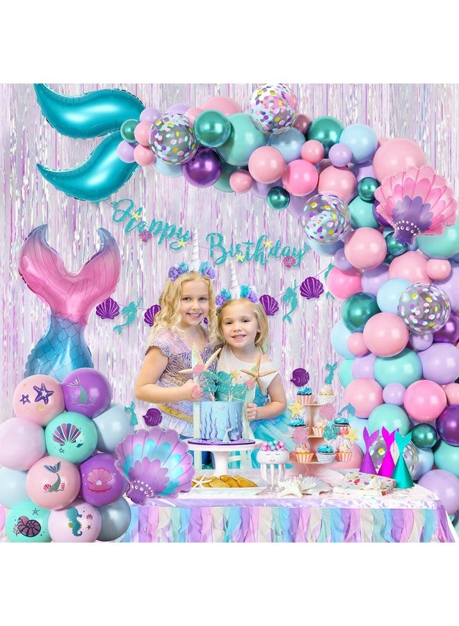 Amandir 138Pcs Mermaid Birthday Party Decorations, Pink Purple Blue Mermaid Balloon Garland Arch Kit Birthday Banner Cake Topper Tail Shell Balloons Party Supplies for Girl Kids - Image 4