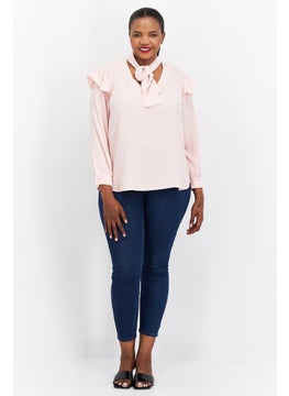 Women Plus Size Tie  Neck Long Sleeve Plain Top, Pink - pzsku/ZFF644D213ED6A39B9FBEZ/45/_/1726109043/4ea5461e-1fd2-4fc1-abf7-8ae017047f78