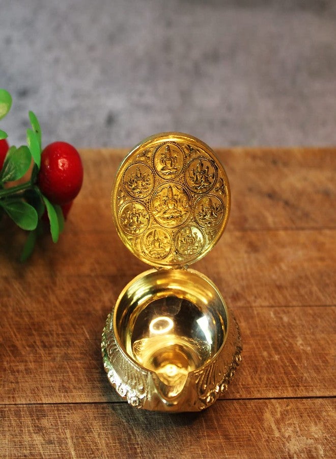 JDS Puja Articles Brass Astalakhshmi vilakku with Plate- Ashtalakhsmi Deepam for Pooja - showpiece 1pc - Image 2