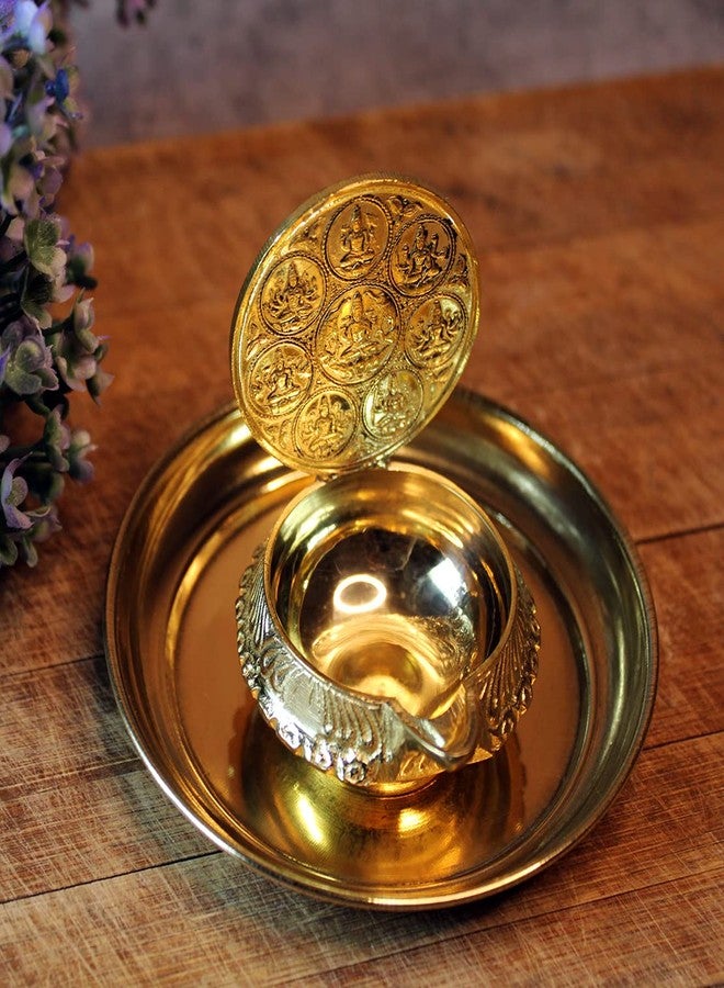 JDS Puja Articles Brass Astalakhshmi vilakku with Plate- Ashtalakhsmi Deepam for Pooja - showpiece 1pc - Image 1