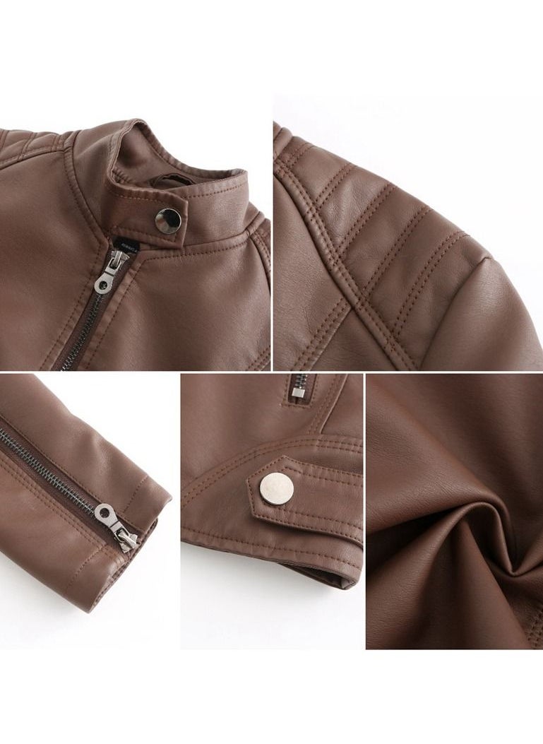 Women's Leather Suit Slim Fitting Jacket Thin Motorcycle Suit Stand Collar Leather Jacket Brown - pzsku/ZFF64728C2C0E12F8CC37Z/45/_/1691724742/f079a734-aa19-46a4-8ffe-51cd8a3d5711