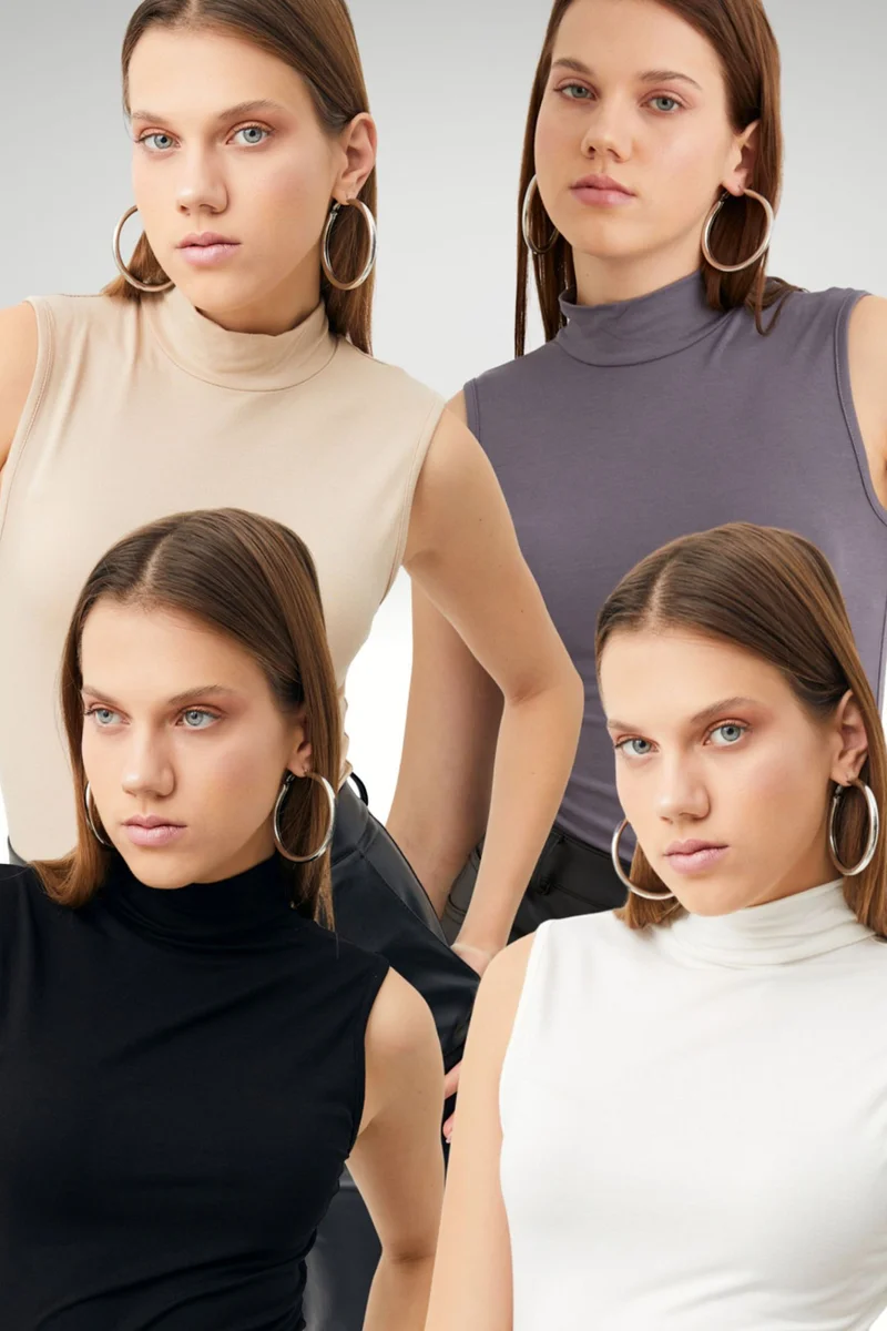 بيبانتولون BIPANTOLON Women's 4-Pack Half Turtleneck Bodysuits