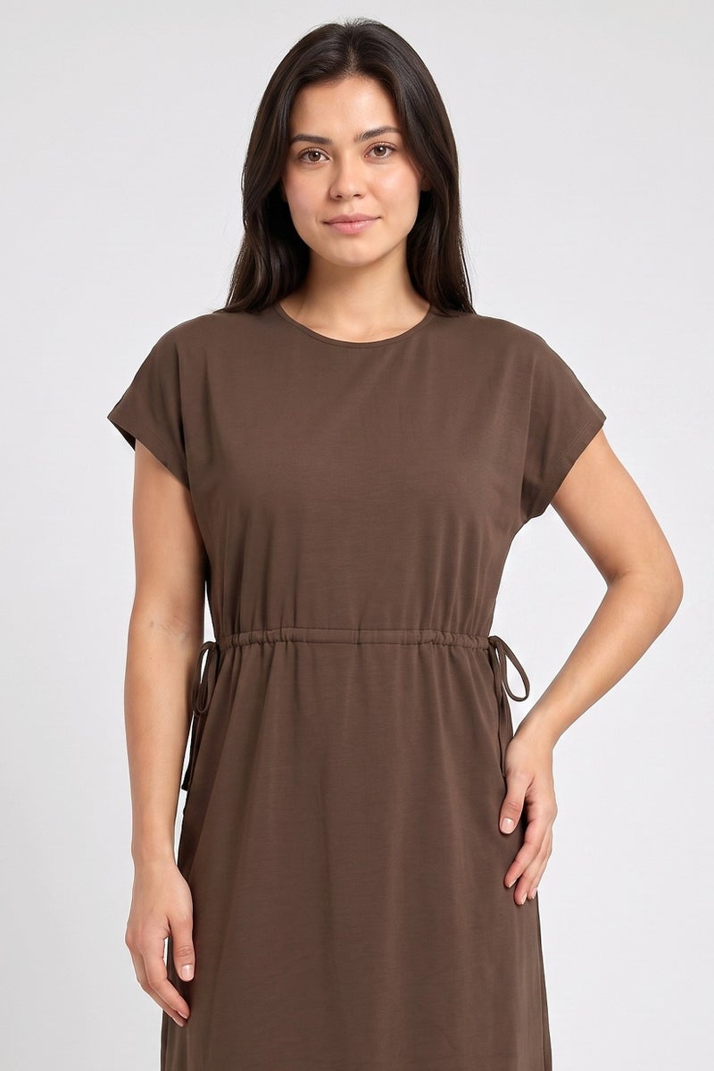 Threadbare Women Plain Midi Dress, Chocolate - Image 2