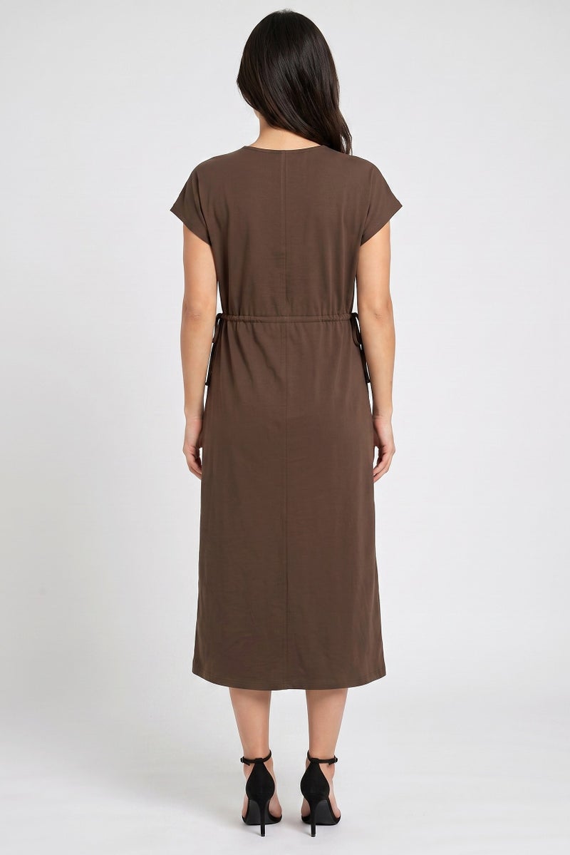 Threadbare Women Plain Midi Dress, Chocolate - Image 4