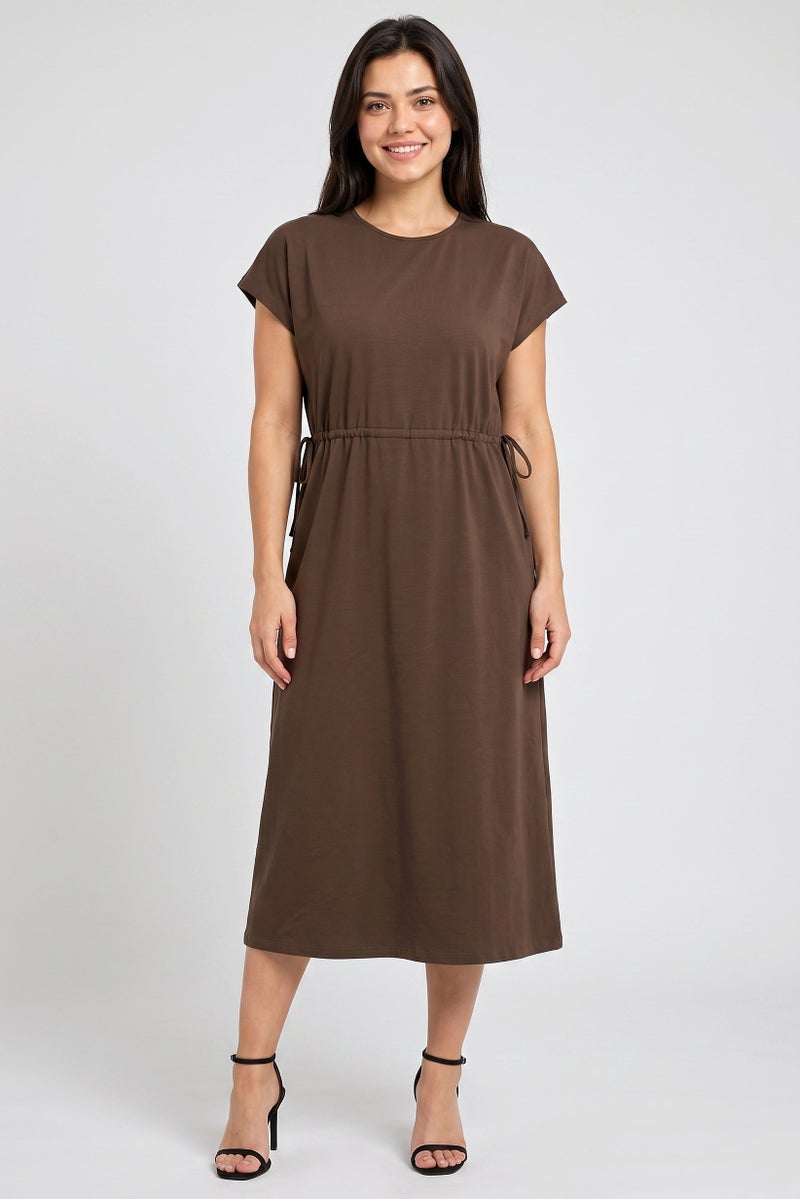Threadbare Women Plain Midi Dress, Chocolate - Image 1