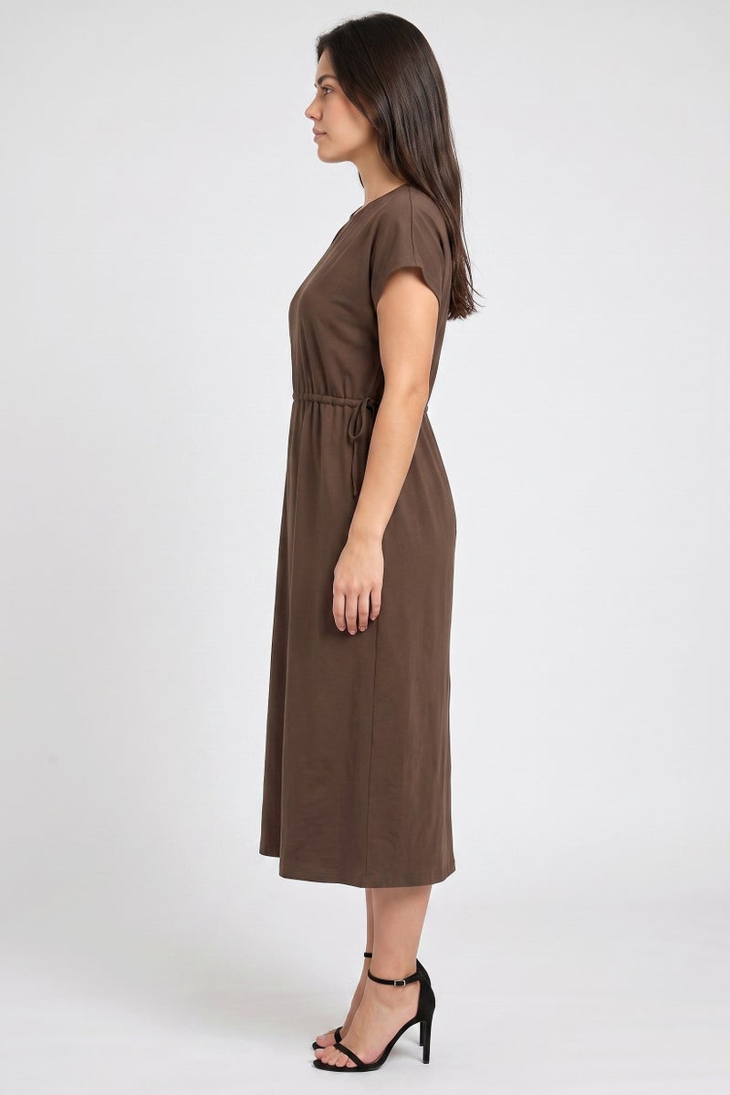 Threadbare Women Plain Midi Dress, Chocolate - Image 3