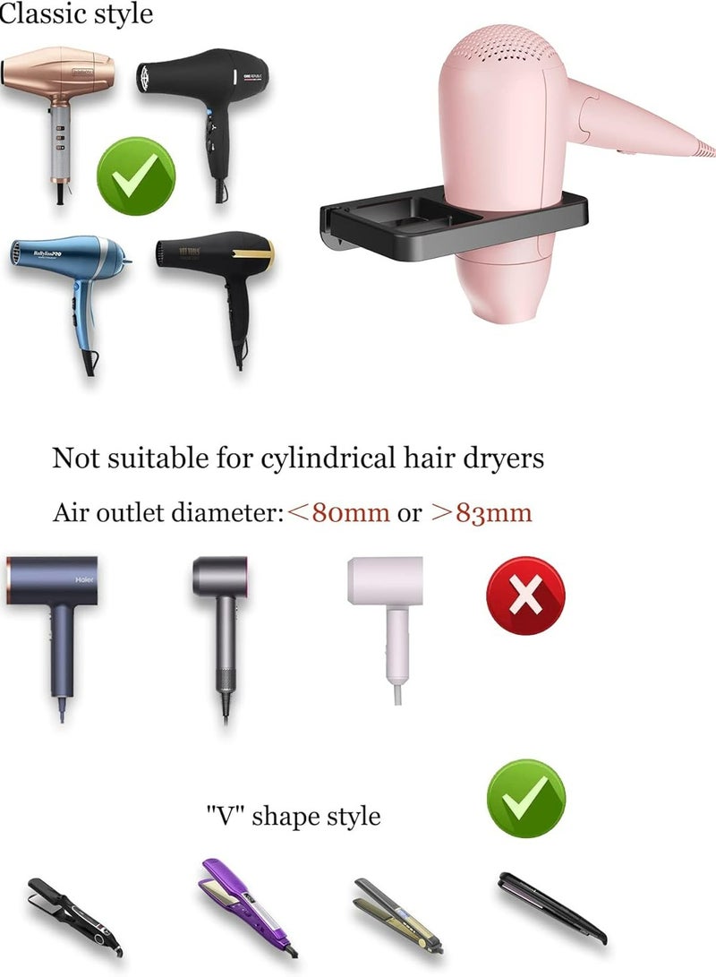 Wall Mount Hair Dryer and Flat Iron Holder - Black Hair Tool Storage Organizer (Black) - Image 2