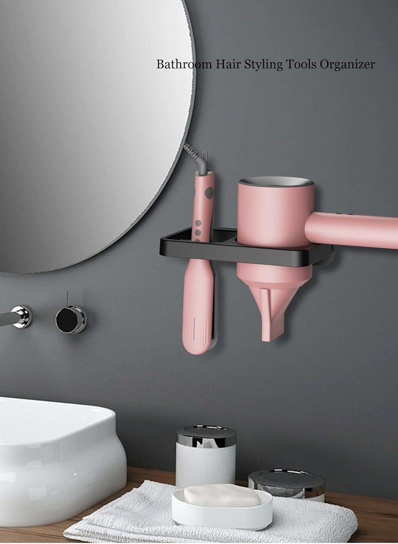 Wall Mount Hair Dryer and Flat Iron Holder - Black Hair Tool Storage Organizer (Black) - Image 4