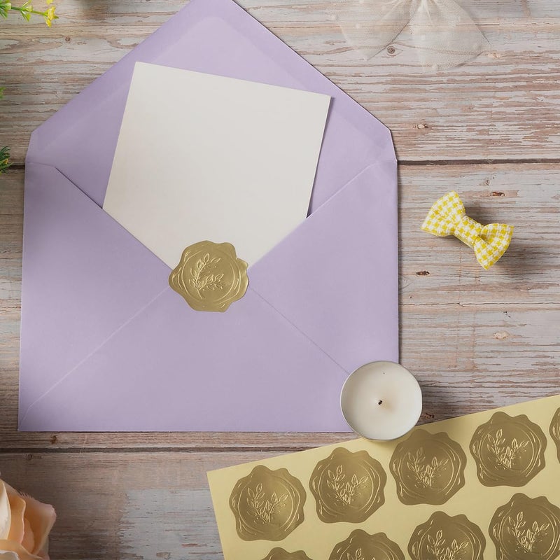 Homtable 300 Pieces Embossed Gold Foil Stickers Gold Stickers for Envelopes, Wedding Invitations, Christmas Greeting Cards Envelopes (Gold Olive Branch) - Image 4