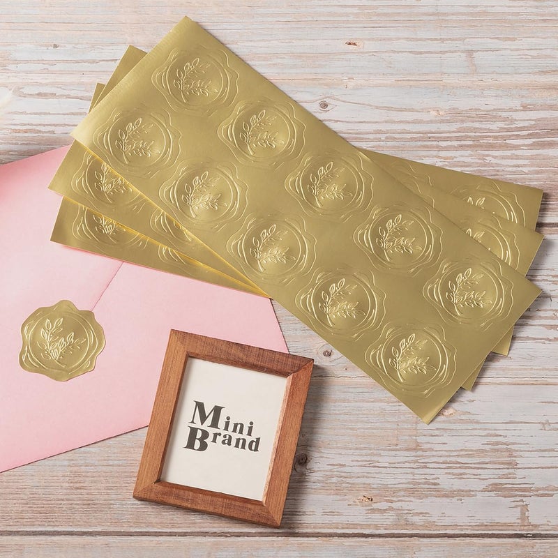 Homtable 300 Pieces Embossed Gold Foil Stickers Gold Stickers for Envelopes, Wedding Invitations, Christmas Greeting Cards Envelopes (Gold Olive Branch) - Image 3