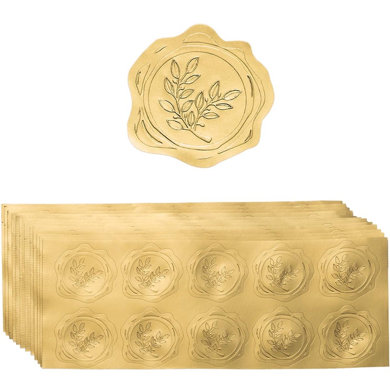 Homtable 300 Pieces Embossed Gold Foil Stickers Gold Stickers for Envelopes, Wedding Invitations, Christmas Greeting Cards Envelopes (Gold Olive Branch) - Image 1