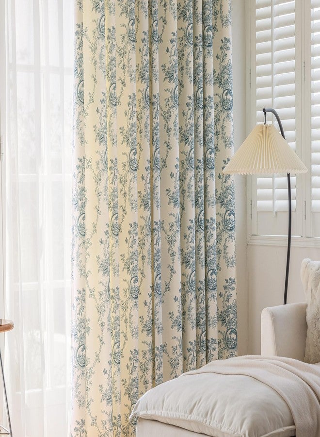 SUOUO Aqua Blue Floral Curtains for Living Room Chenille Patterned Vintage Victorian Decor 84 Inches Long 2 Panels Light Filtering Window Drapes for Bedroom Dining - Image 3