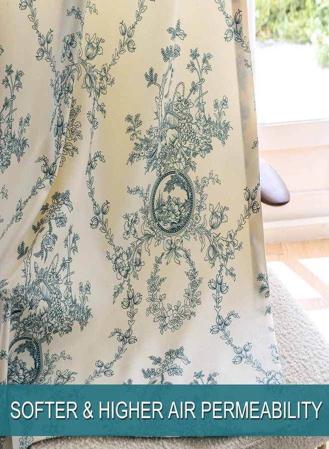 SUOUO Aqua Blue Floral Curtains for Living Room Chenille Patterned Vintage Victorian Decor 84 Inches Long 2 Panels Light Filtering Window Drapes for Bedroom Dining - Image 4