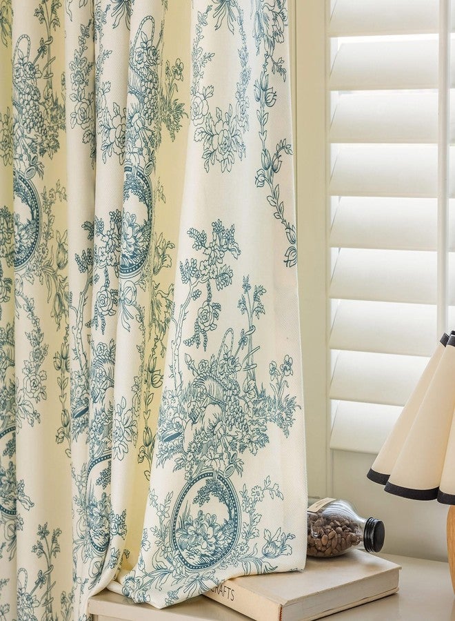 SUOUO Aqua Blue Floral Curtains for Living Room Chenille Patterned Vintage Victorian Decor 84 Inches Long 2 Panels Light Filtering Window Drapes for Bedroom Dining - Image 1