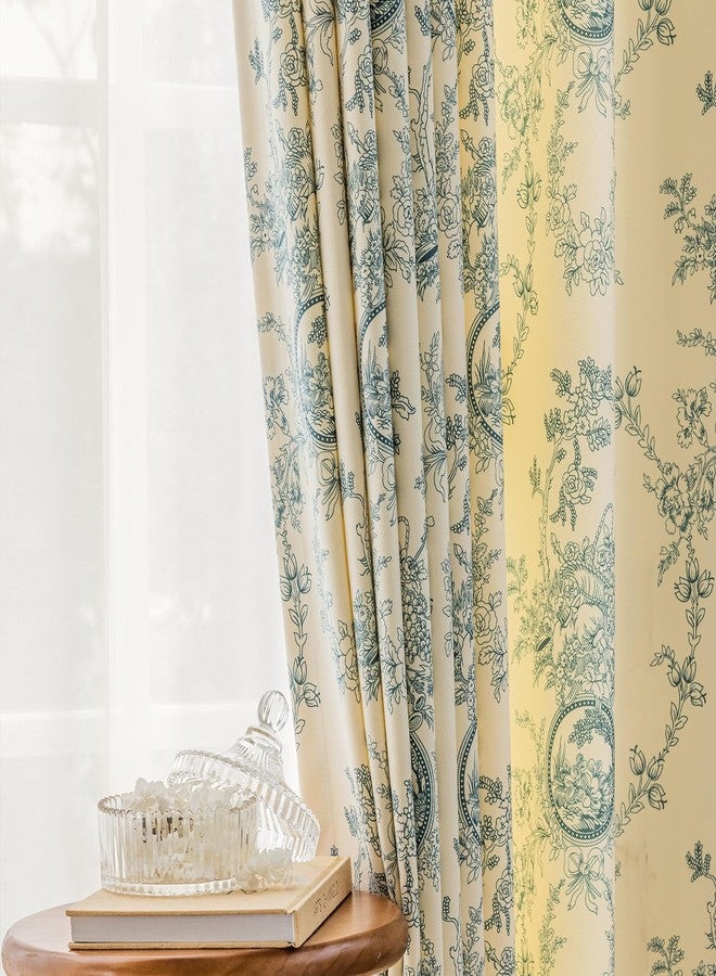 SUOUO Aqua Blue Floral Curtains for Living Room Chenille Patterned Vintage Victorian Decor 84 Inches Long 2 Panels Light Filtering Window Drapes for Bedroom Dining - Image 5