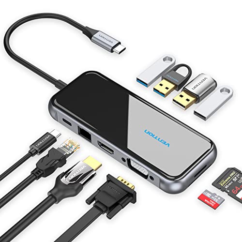 VENTION USB C Docking Station Dual Monitor 10 in 1 USB C Hub Multiport Adapter with 4K HDMI VGA 100W PD 4 USB Ports Gigabit Ethernet SDTF Card Reader for MacBook Pro Air Dell XPS HP - Image 1