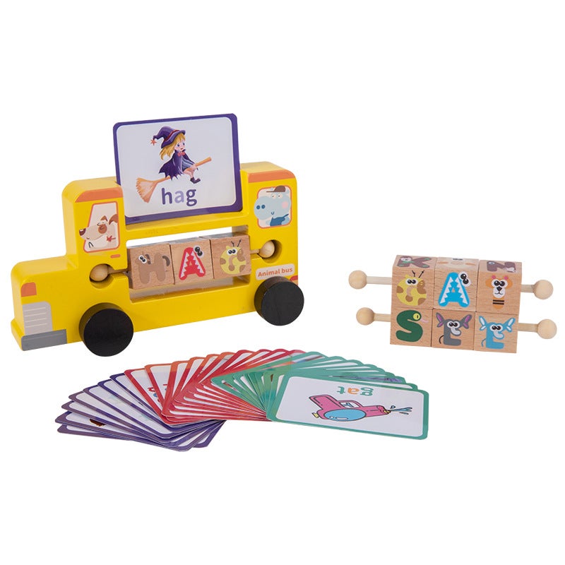 Kids Montessori English Puzzle Cube BlocksSpelling word school bus Spelling word school bus