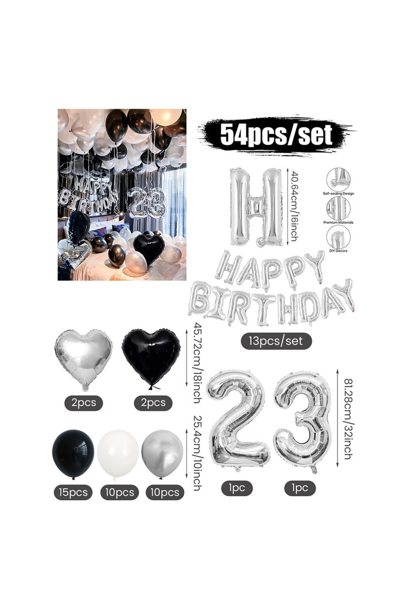 Other QQ614-23 30/52/54 Black And White Balloons Set Silver Happy Birthday Banner Balloons For Birth