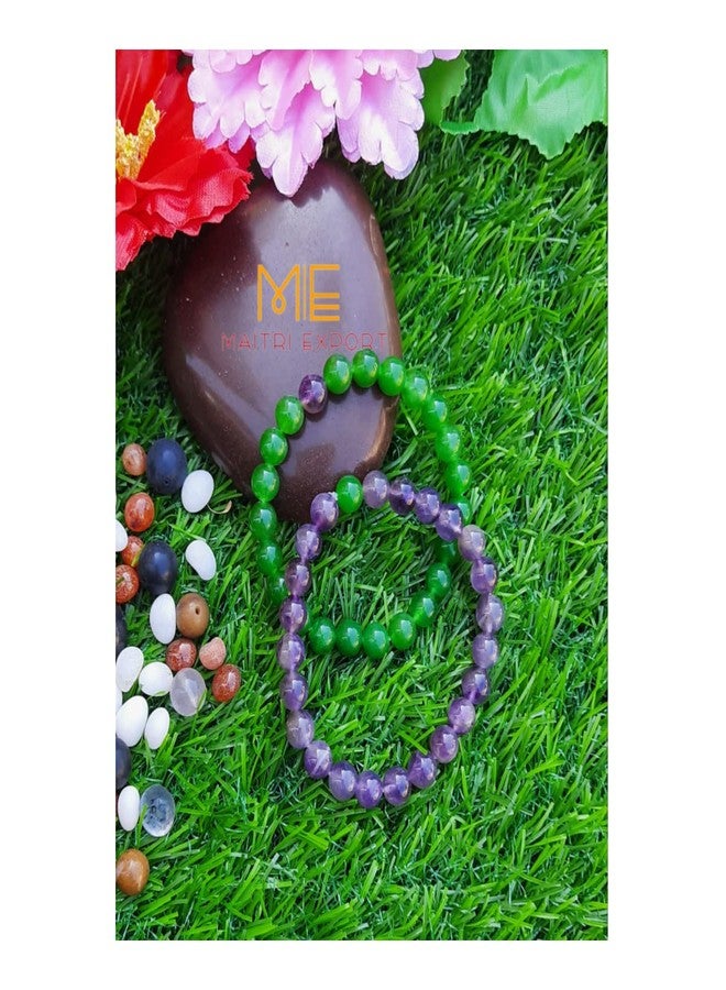 Maitri Export Natural Amethyst - Green Aventurine Gemstones Long Distance Couple-Combo Charm Bracelet Also for Reiki Healing Crystal Bracelet (2 Pcs) (Amethyst - Green Aventurine) - Image 3