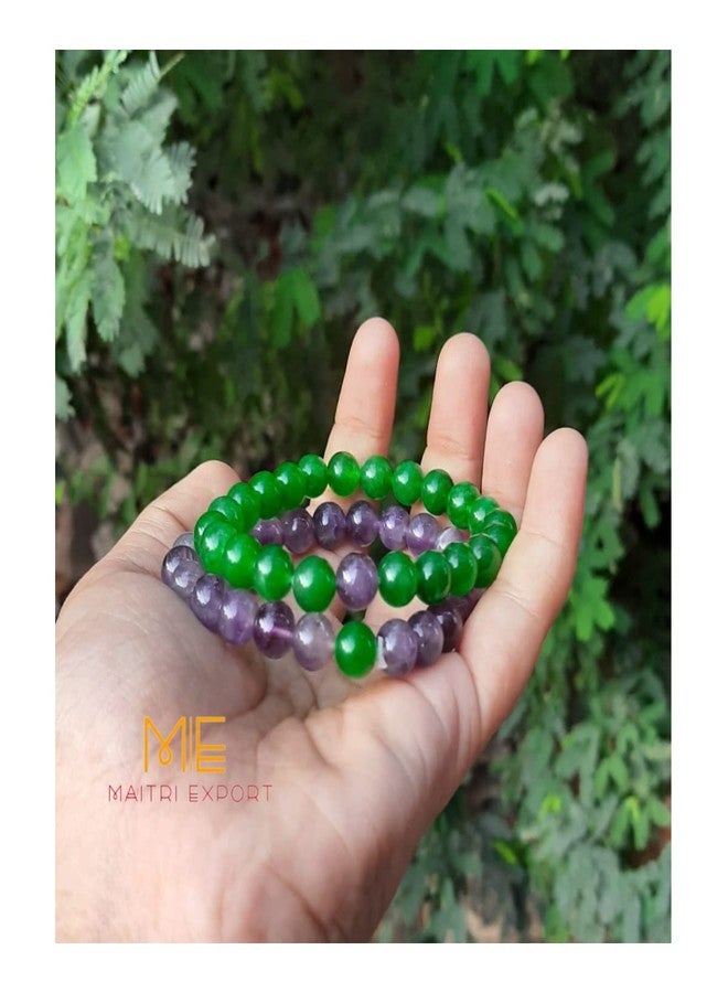 Maitri Export Natural Amethyst - Green Aventurine Gemstones Long Distance Couple-Combo Charm Bracelet Also for Reiki Healing Crystal Bracelet (2 Pcs) (Amethyst - Green Aventurine) - Image 4