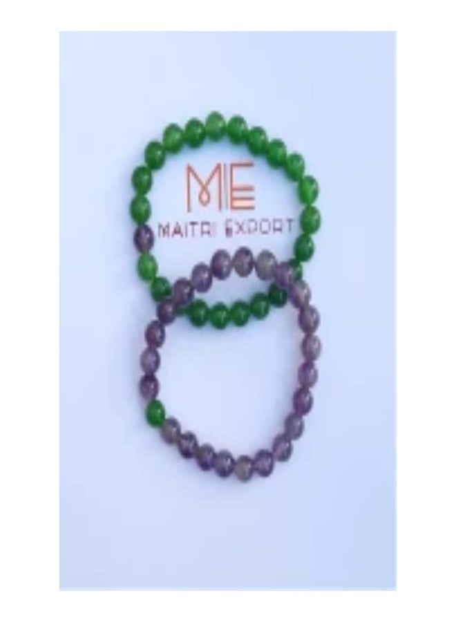 Maitri Export Natural Amethyst - Green Aventurine Gemstones Long Distance Couple-Combo Charm Bracelet Also for Reiki Healing Crystal Bracelet (2 Pcs) (Amethyst - Green Aventurine) - Image 2