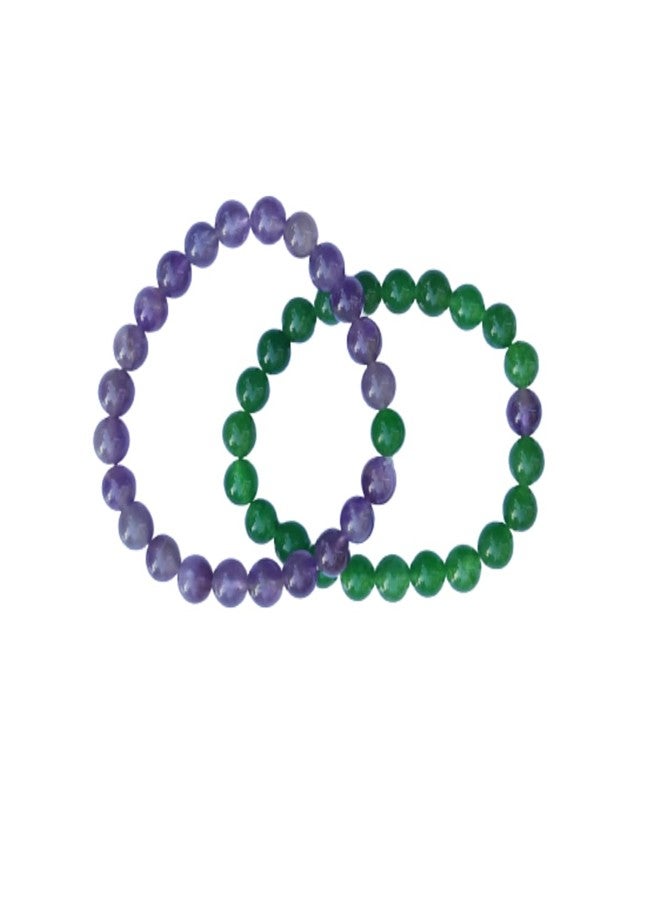Maitri Export Natural Amethyst - Green Aventurine Gemstones Long Distance Couple-Combo Charm Bracelet Also for Reiki Healing Crystal Bracelet (2 Pcs) (Amethyst - Green Aventurine) - Image 1