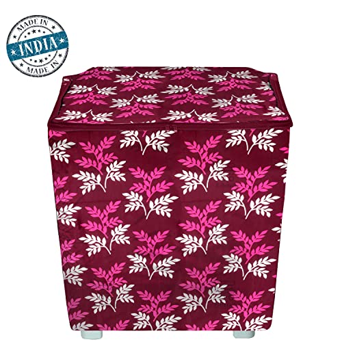 E-Retailer Washing Machine Cover for Semi-Automatic 5kg to 7.5kg | Light Weight Dustproof Cover with Zip Enclosure | Leaf Print Fully Automatic Washer Protector for Indoor Outdoor Use | Size 33x22x37 - Image 4