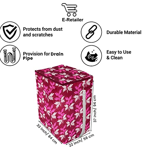 E-Retailer Washing Machine Cover for Semi-Automatic 5kg to 7.5kg | Light Weight Dustproof Cover with Zip Enclosure | Leaf Print Fully Automatic Washer Protector for Indoor Outdoor Use | Size 33x22x37 - Image 3