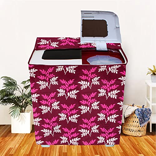 E-Retailer Washing Machine Cover for Semi-Automatic 5kg to 7.5kg | Light Weight Dustproof Cover with Zip Enclosure | Leaf Print Fully Automatic Washer Protector for Indoor Outdoor Use | Size 33x22x37 - Image 1