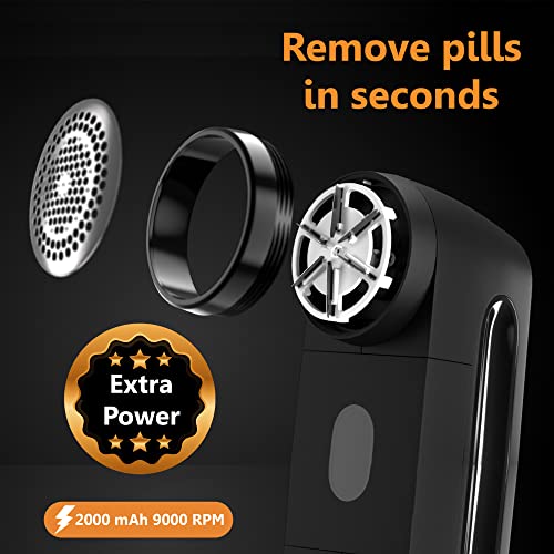 Pionix Fabric Shaver, Sweater Shavers to Remove Pilling, High-Perf Defuzzer, Rechargeable Electric Lint Shaver for Fuzz and Lint Balls from Clothing, Upholstery 2000mah Battery (Charcoal Black) - Image 3