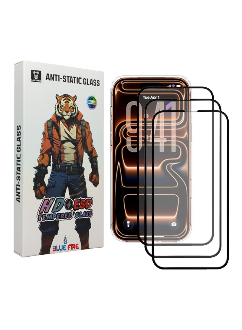 بلو فاير عبوة من 3 واقيات شاشة زجاج مقوى عالي الدقة لهاتف iPhone 17 Pro – صلابة 9H، مقاوم للخدوش والبصمات، شفاف للغاية، تركيب سهل بدون فقاعات