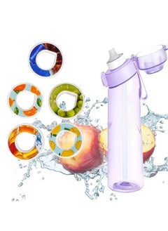 Sports Air Water Bottle, BPA-Free Starter Set Drinking Bottles with 5 Flavour Pods Scented for Flavouring, 0 Sugar, 0 Calorie (Purple)