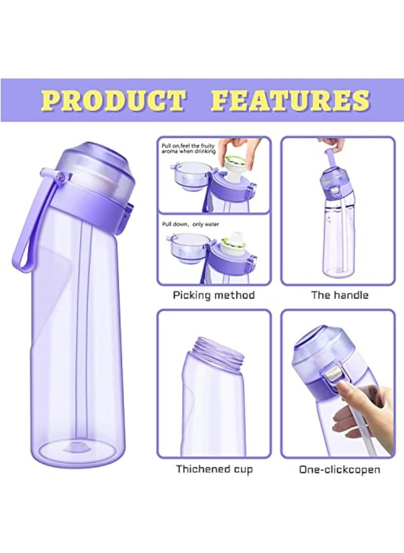 Generic - Sports Air Water Bottle, BPA-Free Starter Set Drinking Bottles with 5 Flavour Pods Scented for Flavouring, 0 Sugar, 0 Calorie (Purple) - Image 1