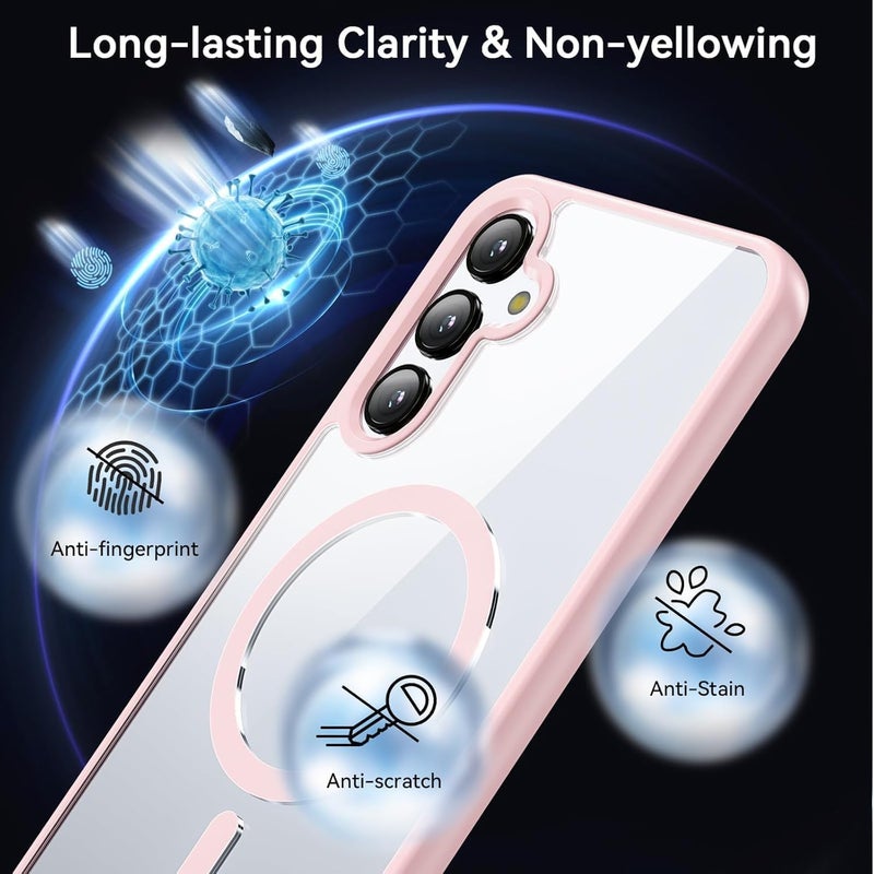 Grabist Phone Case For Samsung Galaxy A16 4G /A16 5G, Crystal Clear Case Not Yellowing, Compatible with MagSafe, Shockproof Transparent Back Cover with Colored Frame (Pink) - Image 2