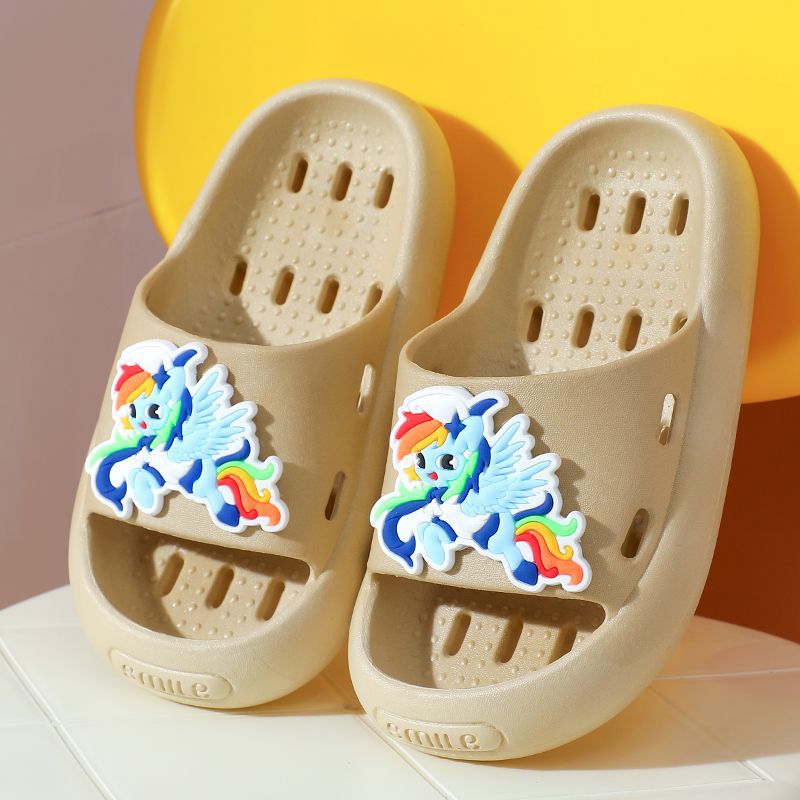 Childrens Slippers Boys Summer Home Bathing Leakage Anti-slip 2024 New Style Bathroom Slippers for Girls Diy Smurfs-khakis [anti-slip soft/bath special]] 
