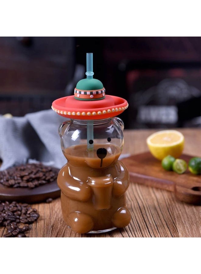 general 2025 Bear Glass Jar Cup Tumbler w Straw for hot coffee - Image 3