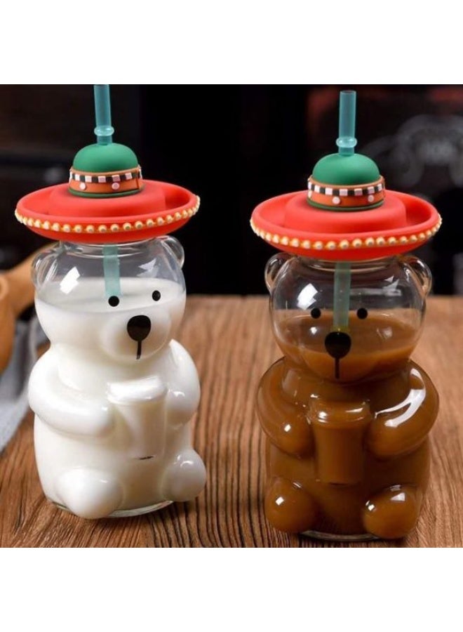 general 2025 Bear Glass Jar Cup Tumbler w Straw for hot coffee - Image 5