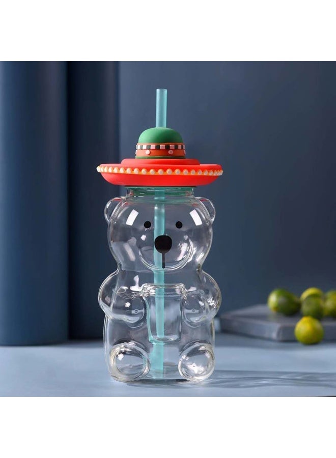general 2025 Bear Glass Jar Cup Tumbler w Straw for hot coffee - Image 4