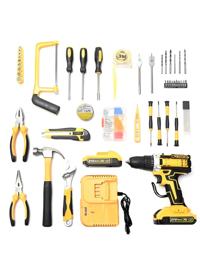 Electric Drill Set - 21Volt With Tools - Cordless Power Drill with 2 Lithium-Ion Batteries, BS Plug Charger, Drill Bits and Hand Tools - For Home Repairs, DIY Projects, Woodworking Maintenance  - Image 3